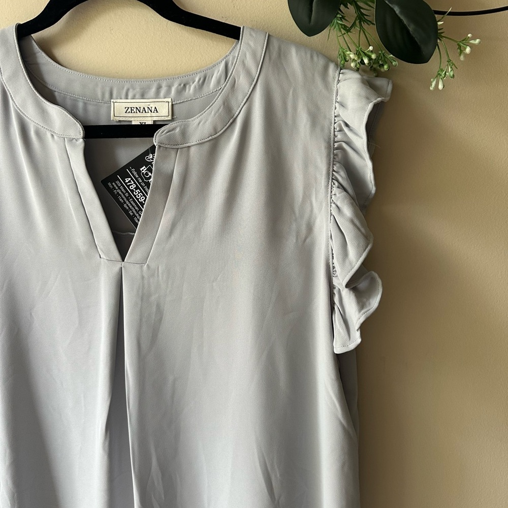Zenana Light Gray Ruffle Sleeve Blouse - Picture 3 of 7